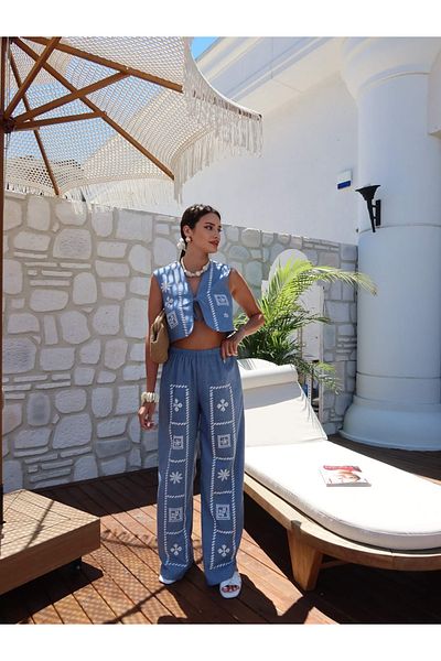 ESRAHELVACI Blue Embroidered Vest Suit