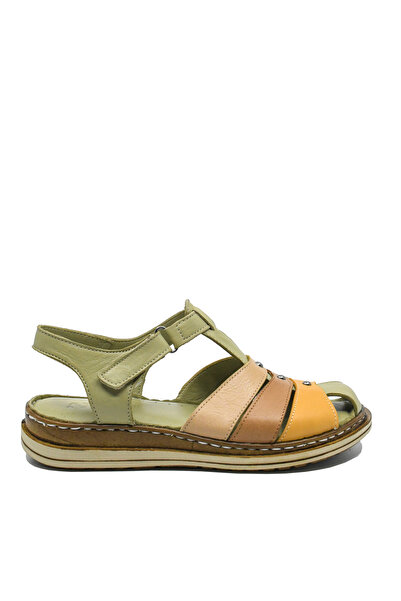Anna Viotti comfortable sandals made of natural leather, green with brown details