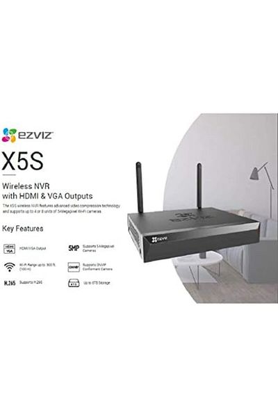 EZVIZ مسجل فيديو شبكي لاسلكي (NVR) X5S-8W مع مخرج HDMI/VGA، يدعم ما يصل إلى 8 كاميرات Wi-Fi