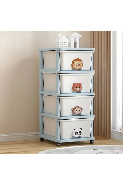Cozy Nest 4-Layer Children's Toy Plastic Rolling Drawer Clothes Storage Box Organizer With Wheels