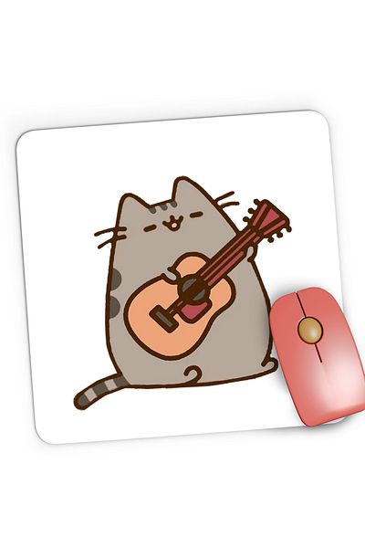 OEM Mousepad Gaming Pusheen Cat Plush Cute Pussy Cat Guitar, 21x19 cm