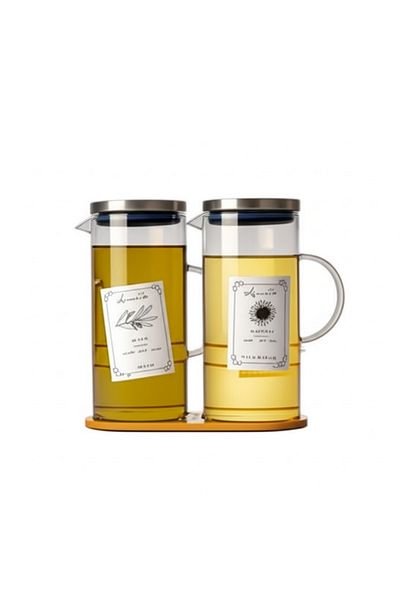 Amentes Steel Lid Vacuum Borosilicate 2 Pieces Glass Oil Bottle Set of 2 Oil Bottle Tag Gift