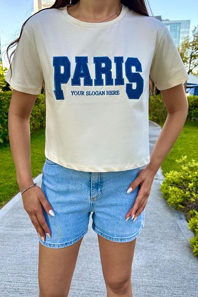 BİKELİFE Γυναικείο μπλουζάκι με στάμπα Paris Lycra Crew Neck Crop