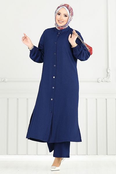 ModaMerve Elastic Cuff Hijab Suit 404Dvl897-M Navy