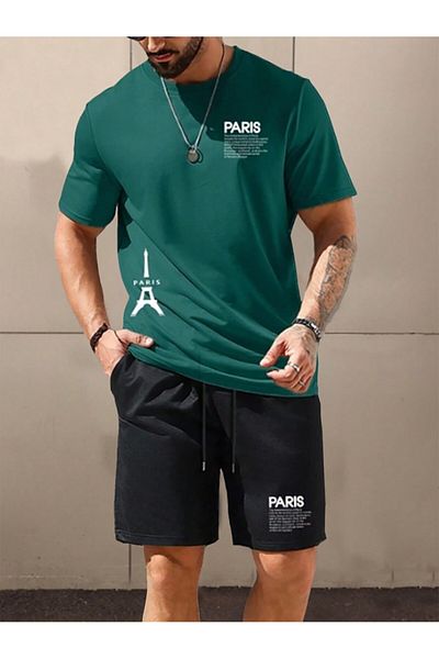 LUNAVISTA Boys summer casual short sleeve o neck t-shirt and letter Printed shorts set