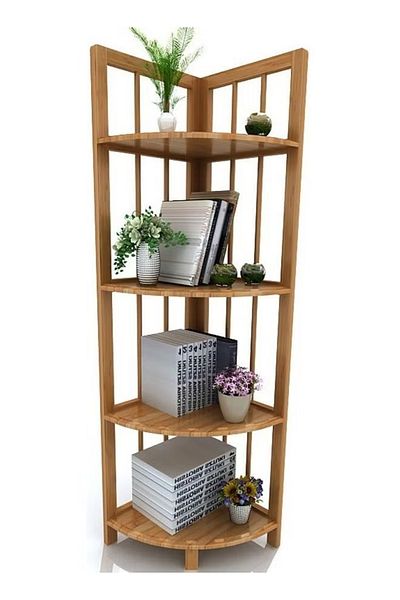 rexa 4-Tier Corner Shelf – Brown | Compact Storage & Display Rack 32 x 32 x 120 cm