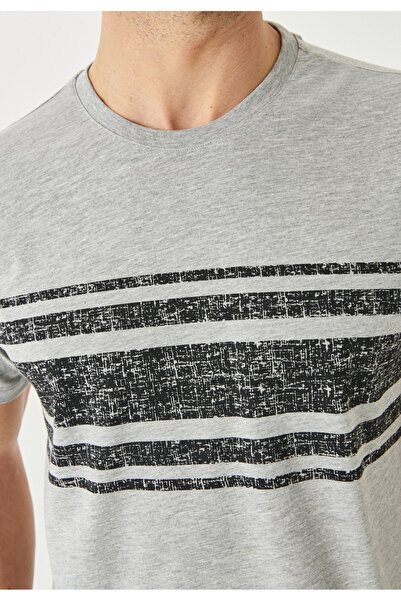 AC&Co / Altınyıldız Classics Men's Gray Melange Slim Fit Narrow Cut Crew Neck 100% Cotton Printed T-Shirt