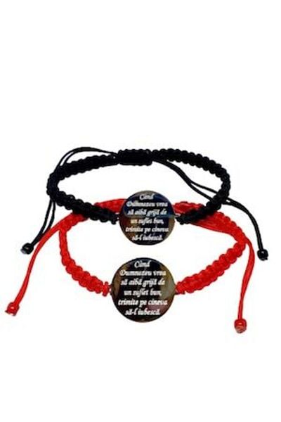 dalimag Set de 2 brățări împletite negre și roșii personalizate cu textul tău,