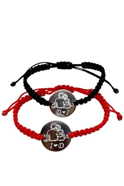 dalimag Set de 2 brățări negre și roșii pentru cupluri, personalizate cu inițiale