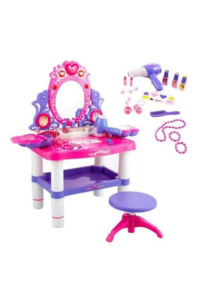 unbranded Musical Dressing Table Playset with Accessories, Pink/White/Purple, HK-7523