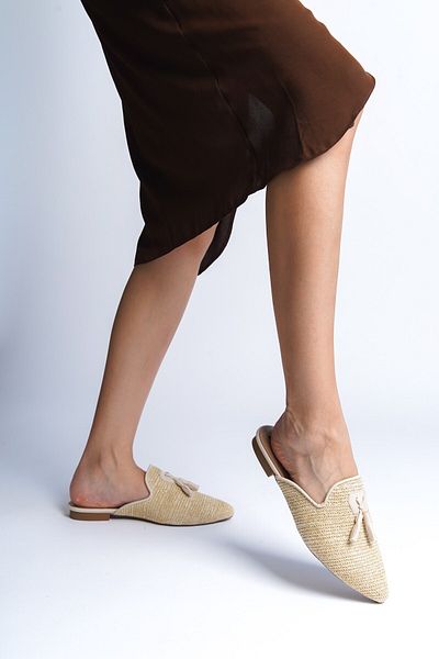 Lizzu Γυναικείες Μπεζ Ψάθινες Παντόφλες Tona Beige