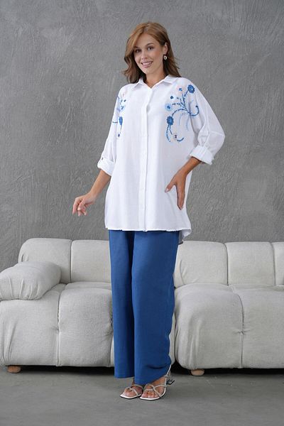 BURRASCA Oversize Linen Set with Embroidered Stones