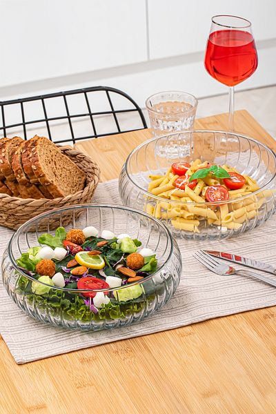 Porsima Lattice Handmade Large Size Glass Salad Fruit Cookie Pasta Presentation Bowl Transparent 23 cm