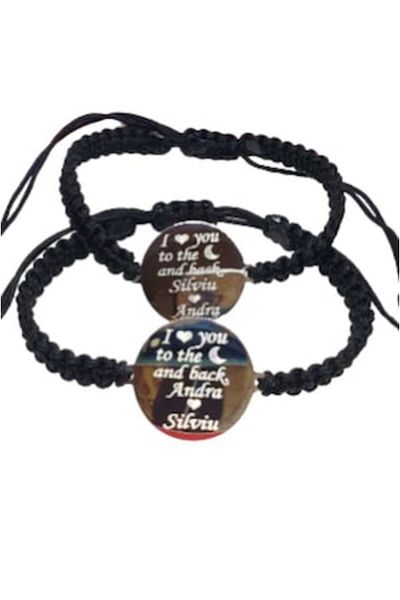 dalimag Set de 2 bratari impletite negre personalizate cu Nume si Mesaj