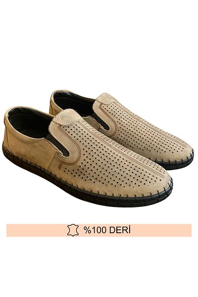 Fine Ayakkabıcılık Genuine Leather Sand Beige Flexible Comfortable Summer Men's Shoes 40-44