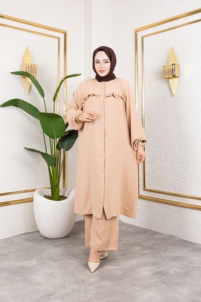 Nevayla Moda Ayrobin Fabric Pearl Detailed Suit / T112 - Mink