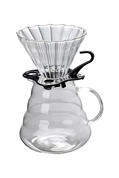 Saharaz V60 Manual Coffee Share Pot With Filter Glass Clear,with Removable Base,600ML
