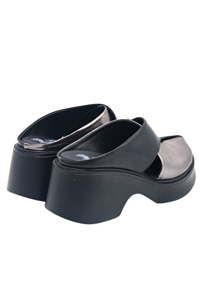 Venüs Kadın Platform Topuklu Terlik Platin & Siyah 2313116Y