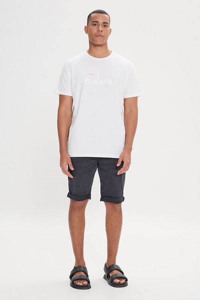 AC&Co / Altınyıldız Classics Herren-T-Shirt mit Rundhalsausschnitt, Ecru, lockere Passform, lockerer Schnitt, 100 % Baumwolle, weich, strukturiert, bedruckt