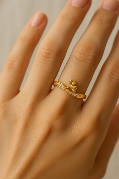 BY YASİN TOPÇU Three Leaf Wish Adjustable Steel Ring