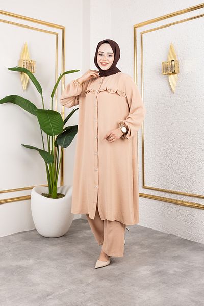 Nevayla Moda Ayrobin Fabric Pearl Detailed Suit / T112 - Mink