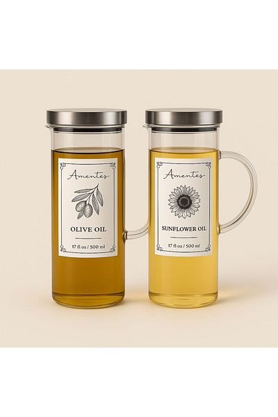 Amentes Steel Lid Vacuum Borosilicate 2 Pieces Glass Oil Bottle Set of 2 Oil Bottle Tag Gift