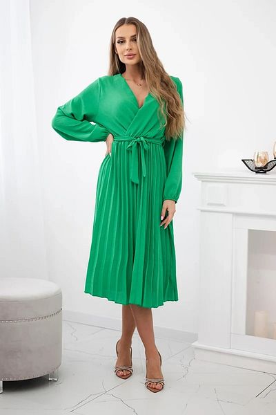UniqueStore.ro Green Pleated Midi Dress With Drawstring Waist - One Size
