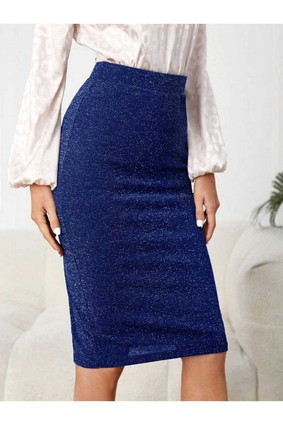 UniqueStore.ro Fustă albastră cu sclipici, elegantă cu inserții