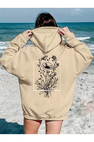 FUFLUNS Oversize Sweatshirt with Flower Back Print