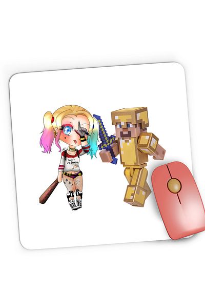 OEM Mousepad Gaming Joker Harley Quinn Minecraft Gold Skin, 21x19 cm