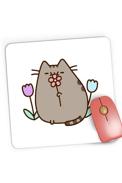 OEM Mousepad Gaming Pusheen Cat Flowers Plush Spring, 21x19 cm