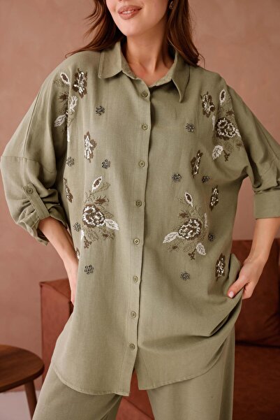 BURRASCA Oversize Linen Set with Embroidered Stones