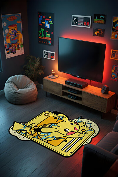 Alpacarpet Özel Kesimli Desenli Anime & Gamer Halısı Kaymaz Taban Makinede Yı...