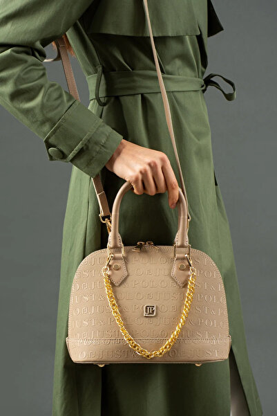 Just Polo حقيبة يد وكتف نسائية متوسطة الحجم بسلسلة منقوشة 344076PC