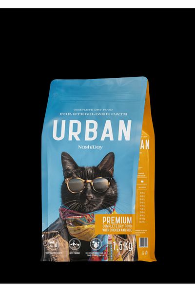URBAN CAT HRANA USCATA PISICI URBAN PREMIUM STERILIZAT PUI SI OREZ 1.5 KG