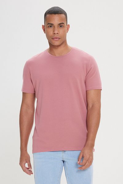 AC&Co / Altınyıldız Classics Tricou pentru bărbați, cu trandafir uscat, slim fit, modal, cu decolteu rotund, flexibil, de bază