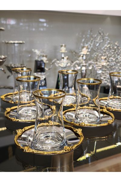 P&ORA PREMIUM KITCHEN PRODUCTS Metal Plate Rose Pattern Gold Silver Tea Set