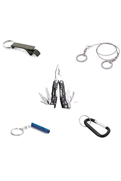 dalimag Kit de supraviețuire 5 în 1 cu clește multifuncțional, ferăstrău, fluier, carabină și deschizător de sticle pentru breloc