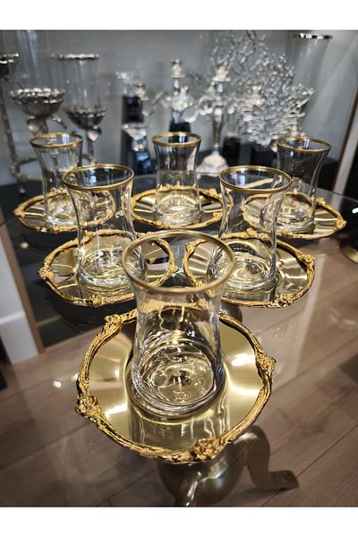 P&ORA PREMIUM KITCHEN PRODUCTS Metal Plate Rose Tea Set Gold