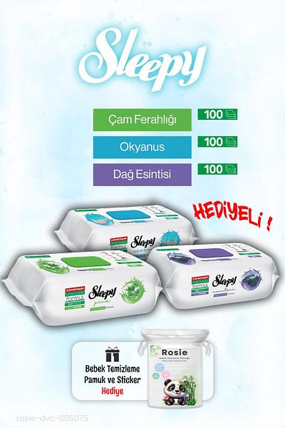 Sleepy 100 Pcs Ocean, Pine and Mountain Breeze Wet Towels and Rosie Cotton Gift