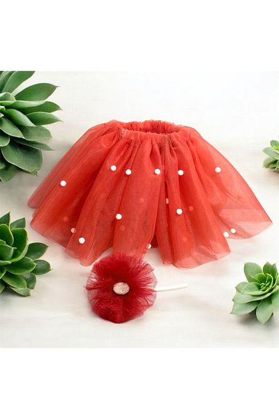 OEM Tulle Skirt with White Beads and Floral Crown for Girls