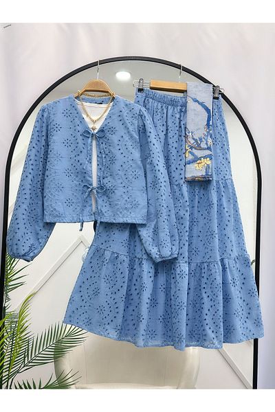 YEDİLALE Lace Front Tie Jacket Skirt Double Set [Excluding Underwear Shawl, Lined]