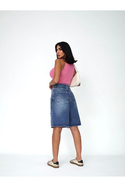 XBELLA DENİM Pantaloni scurți Bermuda de damă, lungime midi, cu detalii rupte