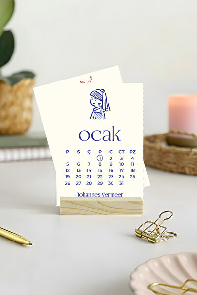 Anime Marketi Ünlü Sanatçılar Temalı 2026 Yılı Ahşap Standlı Masa Takvimi