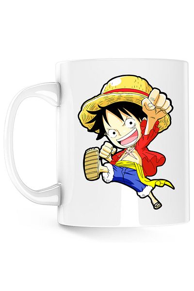 OEM One Piece Monkey Luffy Straw Hat Fisherman Mug, white, 330 ml