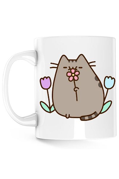 OEM Pusheen Cat Flowers Plush Spring Mug, white, 330 ml
