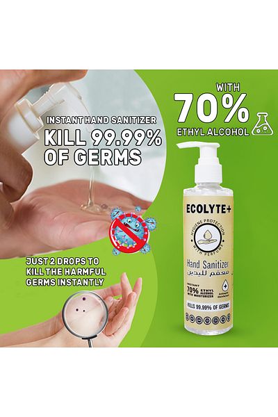 ECOLYTE+ Hand Sanitizer Skincare Antibacterial gel, antiseptic & disinfectant 70% Ethyl Alcohol - (250 ml)