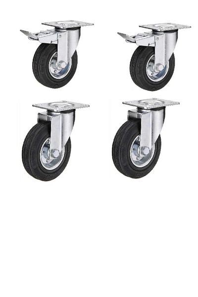 Best Tools Black rubber tire set, 2 movable and 2 movable with brakes - 80 mm