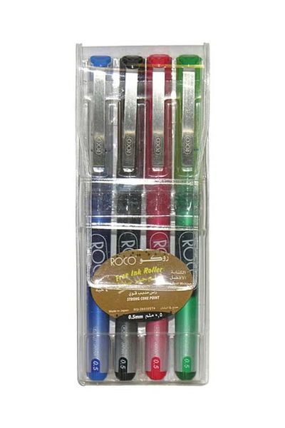 Roco 4-Piece Liquid Ink Roller Pen Set – Multicolour – 0.5 mm Fine Point Writing Pens