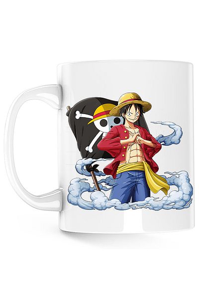 OEM One Piece Monkey D Luffy Pirate Flag Mug, white, 330 ml